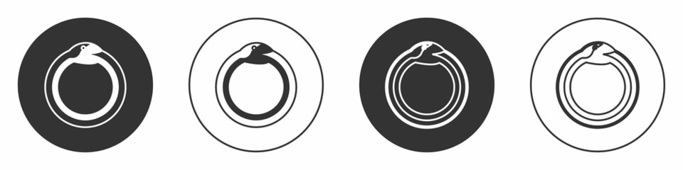 Black Magic symbol of Ouroboros icon isolated on white background. Snake biting its own tail. Animal and infinity, mythology and serpent. Circle button. Vector