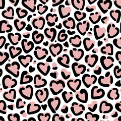 Seamless Leopard Pattern, Heart Shaped Figures, Vector Design Background