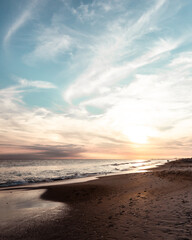Sunset over the ocean from the beach of Atlantic Beach North Carolina