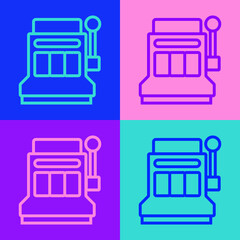 Pop art line Slot machine icon isolated on color background. Vector