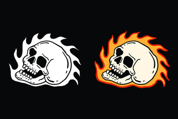 Skull fire illustration hand drawing print on t-shirts,jacket,souvenirs or tattoo
