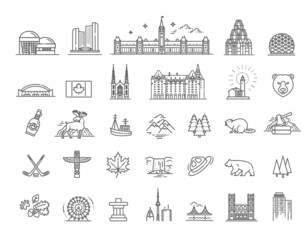 Travel Canada traditional objects. Vector collection