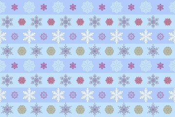 水色の縞に白や紫など多色の雪の結晶模様

