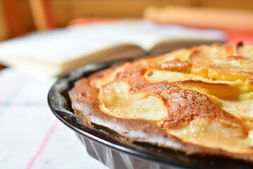 Crusty slices of apple on a apple pie just out of the oven. Shallow DOF.