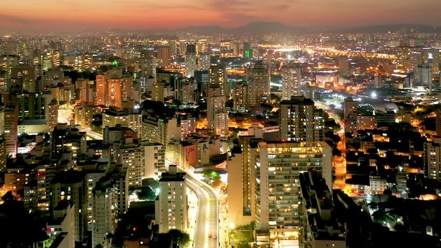 Aerial timelapse city at downtown Sao Paulo. 4K UHD time lapse of city and traffic scenery.