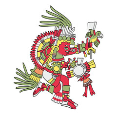 Tonatiuh, the fifth sun or Nahui Ollin, Aztec sun god. Should mankind fail, the fifth sun will go black, the world will be shattered by catastrophic earthquakes and the Tzitzimimeh will slay humanity.