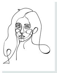 Woman face continuous line drawing. Abstract minimal woman portrait. minimalist female beauty, vector illustration.Logo, icon, label.
