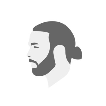 recommend clip art: Man profile face icon, hipster freelancer portrait logo. Head hair, bread, and mustache. Minimalistic flat silhouette. Vector illustration.