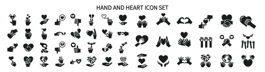 Heart and hand icon set