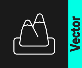 White line Mountains icon isolated on black background. Symbol of victory or success concept. Vector