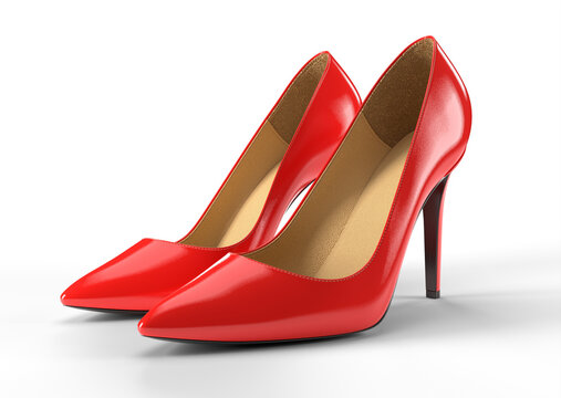 Red high heel women shoes isolated on white background. 3D rendering illustration.