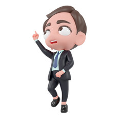 PSD File cute Businessman Cartoon SD Model 3D render Character. 3d rendering. clipping paht