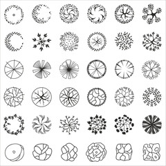 Trees for the master plan. Tree plans for architectural floor plans or landscape designs. Entourage design. Vector illustration. 	
