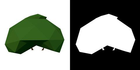 Front view of Plant (Low Poly Shrub 3) Tree png with alpha channel to cutout made with 3D render	