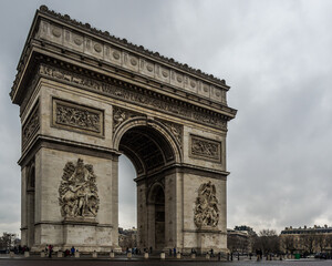Cold winter’s day at the Arc de Triomphe de l'Étoile (Triumphal Arch of the Star), one of the...