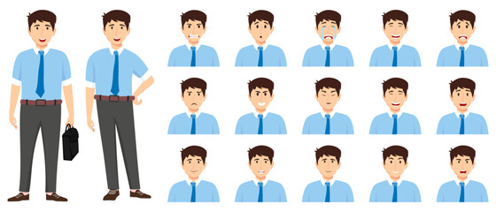 Cute businessman set an avatar set with different facial expression and emotion angry cry happy excited cheerful posing isolated