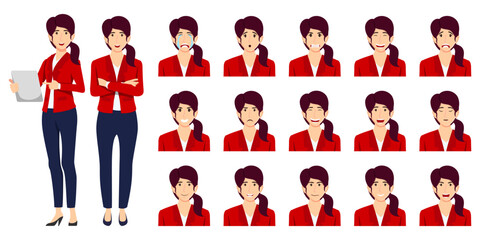 Cute businesswoman set an avatar set with different facial expression and emotion angry cry happy isolated