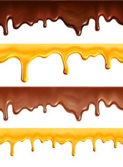 Melted chocolate and dripping honey seamless pattern isolated on white background. Vector illustration