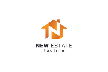 Letter N creative orange colour modern real estate logo