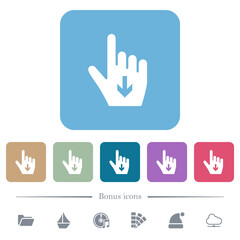 Hand cursor down solid flat icons on color rounded square backgrounds