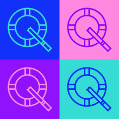 Pop art line Ashtray with cigarette icon isolated on color background. Vector