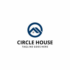 real estate architectural logo concept illustration in simple circular lines