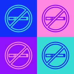 Pop art line No smoking icon isolated on color background. Cigarette smoking prohibited sign. Vector