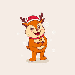 Cute little deer in santa hat crossing his arms