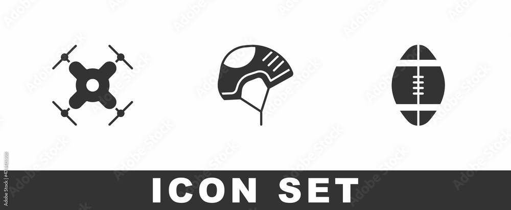 Sticker set drone flying, helmet and rugby ball icon. vector