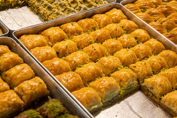 Turkish baklava in candy shop in Istanbul