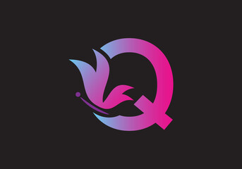 this is a creative letter Q add butterfly icon design