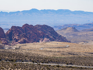 Sunny view of the landscape of Red Rock Canyon
