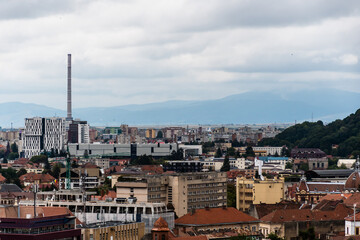 Aerial view over the Brasov town, Romania.