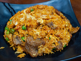 Close up shot of beef fried rice