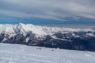 Fototapeta na wymiar Ski mountaineering on mount Matajur, Friuli-Venezia Giulia, Italy