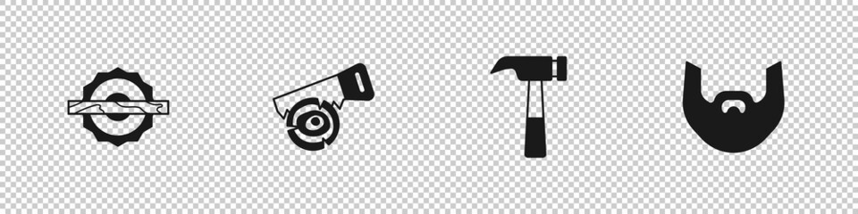 Set Electric circular saw, Hand and log, Hammer and Mustache beard icon. Vector