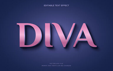 Elegant 3d rose pink diva effect. Editable text style perfect for logotype, title of book, movie or heading text