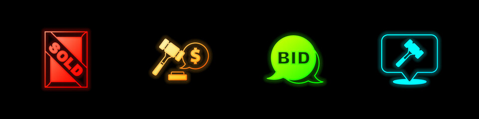 Set Auction painting sold, hammer price, Bid and icon. Vector