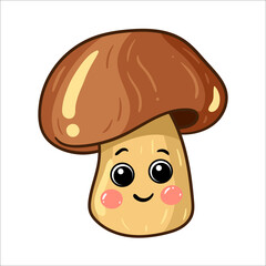 Mushroom vector flat cartoon character illustration.   Funny happy cute happy little icon. Isolated on a white background. - 474422319