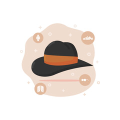 hat vector illustration designed in flat style decorated with icon elements and background in fashion and accessories vector illustration theme