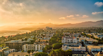 Santa Monica Coastal Sunset Panorama - obrazy, fototapety, plakaty