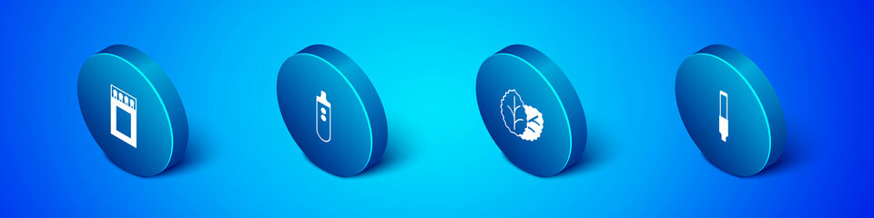 Set Isometric Matchbox and matches, Tobacco leaf, Cigarette and Electronic cigarette icon. Vector
