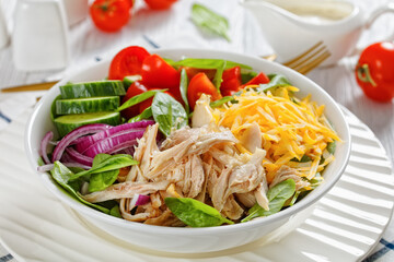 Chicken Salad with fresh spinach, cucumber, cheese