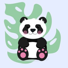 panda with light green leaves in flat style