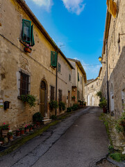 Fototapeta premium Panorama between the streets of the village of Montegemoli near Pomarance Alta val di Cecina Tuscany Italy