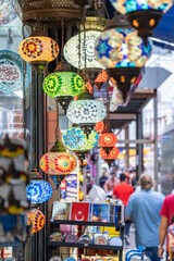 Turkish traditional lamps in the market in Grand Bazaar Istanbul
