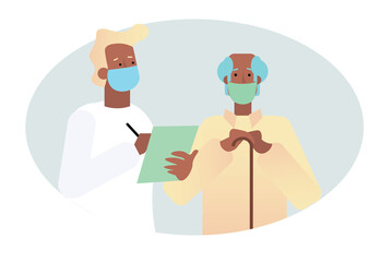 doctor and senior adult patient, modern flat illustration