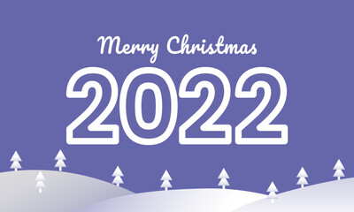 Vector Christmas illustration of the numbers 2022 on the purple night sky and pine trees