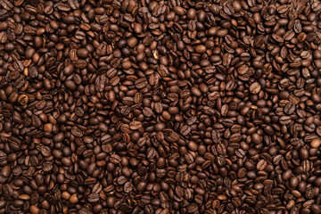 Coffee beans. Beautiful background. Copy space. Top view. 