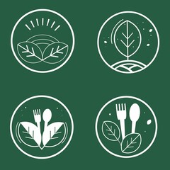 A set of isolated vector logos, labels, icons for advertising healthy food, natural ecological products. Icons, logo templates for decoration, shops, vegan, vegetarian products, web, menu design.